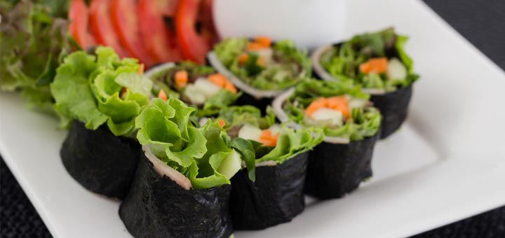 Raw Nori Wraps With A Spicy Tahini Dipping Sauce